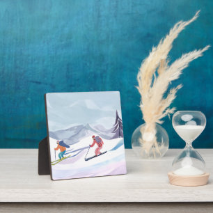 Ski Dag Waterverf Winter Berg Schilderij Fotoplaat