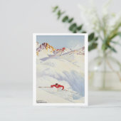 Ski d'hiver en montagne, carte postale voyage vint (Debout devant)