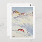 Ski d'hiver en montagne, carte postale voyage vint (Devant / Derrière)