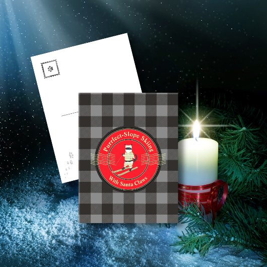 Ski en pente avec Père Noël Claws Carte postale