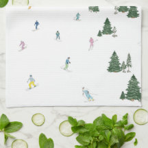 Ski en snowboard print keukenhanddoek