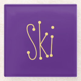 SKI feestelijke grillige tekst Royal Paarse achter Glazen Onderzetter