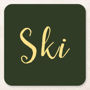 SKI Fun Modern Script Elegant Dark Forest Green Vierkante Kartonnen Onderzetter