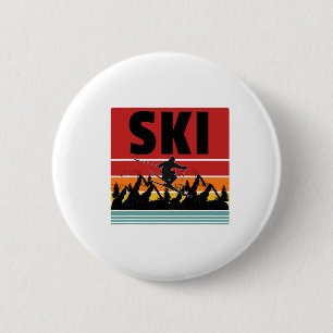 Ski Funny Skier Cool Snowboarder Mountain Skiën M Ronde Button 5,7 Cm