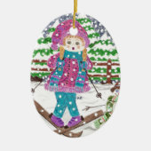 Ski girl keramische keramiek keramisch ornament (Voorkant)