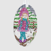 Ski girl ovaal acrylkerstversiering ornament (voorkant)