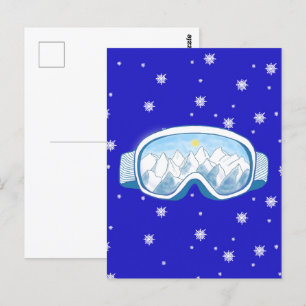 Ski Goggles met reflectie op de bergen Briefkaart