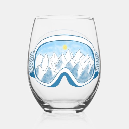 Ski Goggles Mountain Reflection Sky Bleek Blue Wijnglas Zonder Voet (Voorkant)