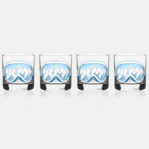 Ski Goggles Mountain Reflection Sky Blue Set 4 Whisky Glas