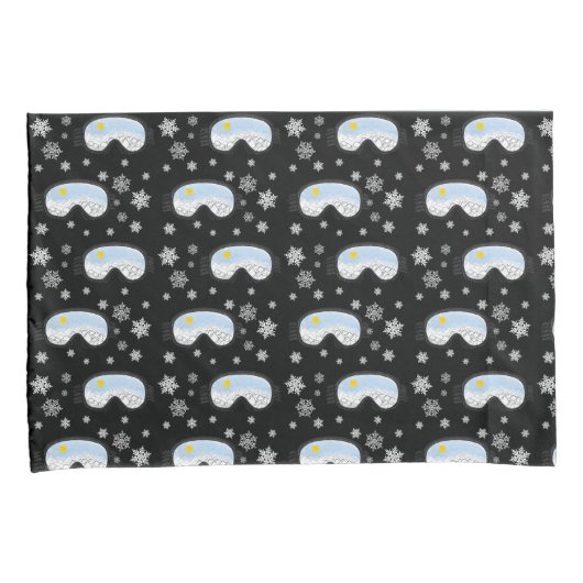 Ski Goggles Mountain Uitzicht Snowflakes Black Kussensloop (Voorkant-Rechts)