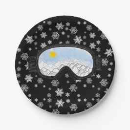 Ski Goggles Mountain Uitzicht Snowflakes Black Papieren Bordje