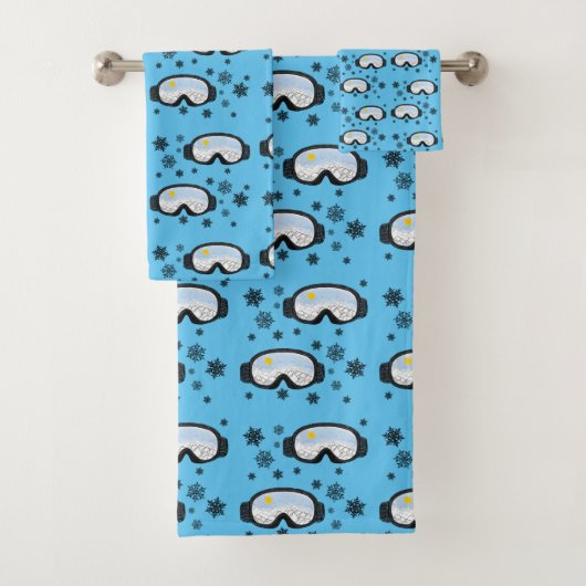 Ski Goggles Mountain Uitzicht Snowflakes Blue Bad Handdoek (Insitu)