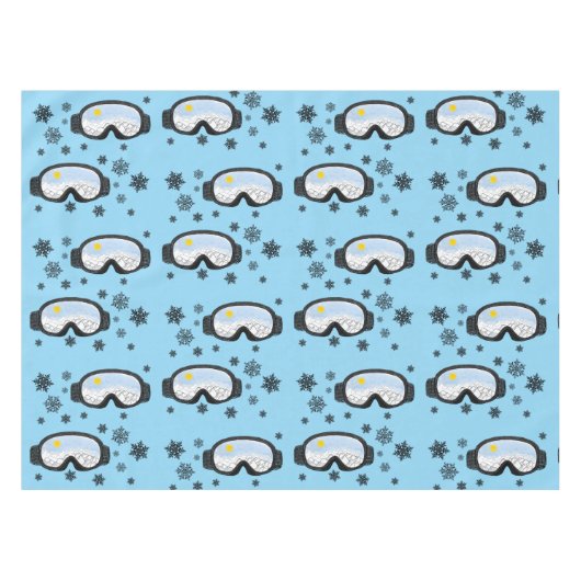 Ski Goggles Mountain Uitzicht Snowflakes Blue Tafelkleed (Voorkant (Horizontaal))