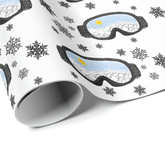 Ski Goggles Mountain Uitzicht Snowflakes Illustrat Cadeaupapier (Rol Hoek)