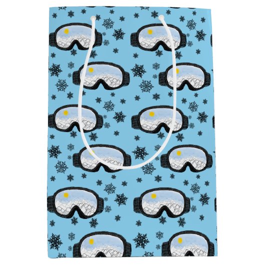 Ski Goggles Mountain Uitzicht Snowflakes Illustrat Medium Cadeauzakje (Voorkant)