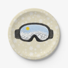 Ski Goggles Mountain Uitzicht Snowflakes Off White Papieren Bordje