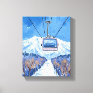Ski Gondola Sneeuwberg Aquarel Canvas Afdruk
