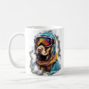 Ski hond in ski bril  2 koffiemok