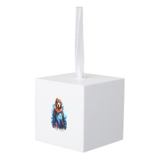 Ski hond in ski bril 5 kubus ornament