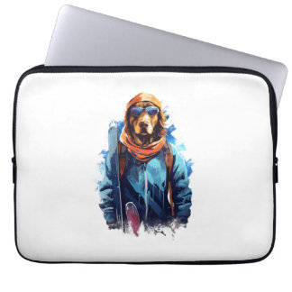 Ski-hond in skibril 5 laptop sleeve