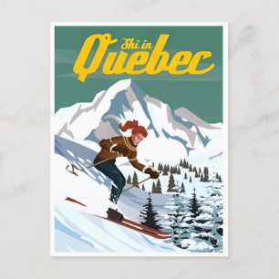 Ski in Quebec Canada Vintage Reisillustratie Briefkaart