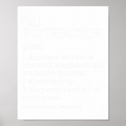 Ski instructeur Job Definition Funny Skiinstructeu Poster (Voorkant)