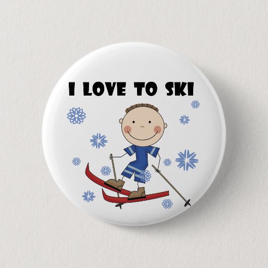 Ski - Jongen T-shirts en cadeautjes Ronde Button 5,7 Cm (Voorkant)