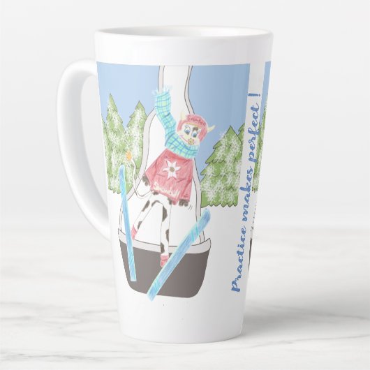 Ski Jumping Cow met Quote Latte Mok (Linkerhoek)