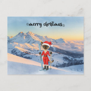 Ski Kerstmis voor Cat Santa Claus Siamese Cat fan Feestdagenkaart