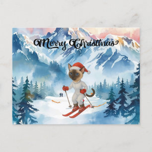 Ski Kerstmis voor Kat Kerstman Siamese Kat fan Feestdagenkaart