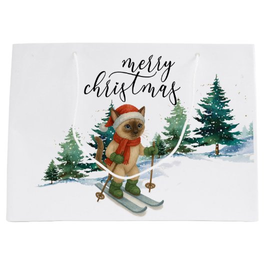 Ski Kerstmis voor Santa Siamese Cat Lovers Snowy Groot Cadeauzakje (Voorkant)
