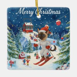 Ski Kerstmis voor Santa Siamese Cat Lovers Snowy Keramisch Ornament
