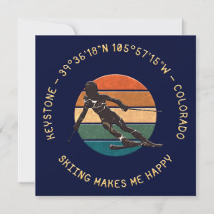 Ski Keystone, Colorado - Vrouw skiër, gele tekst Feestdagenkaart