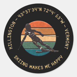 Ski Killington, Vermont - Vrouw skiër, gele tekst Ronde Sticker