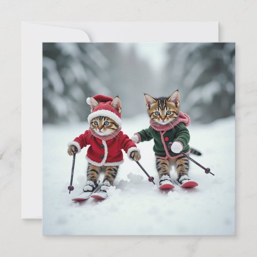 ski kitty kerstmis kaart (Voorkant)