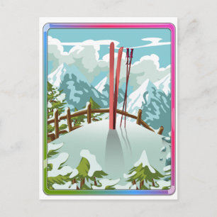 Ski landschap cartoon feestdagenkaart