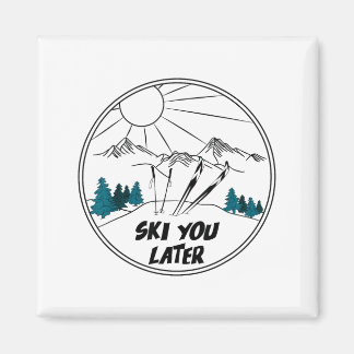 Ski later winter sports vintage powder snow skiing magneet