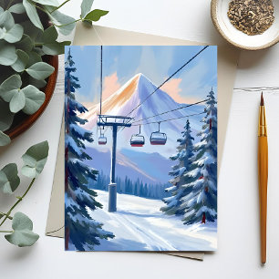 Ski Lift   Berg Winter Watercolor Skiën Briefkaart
