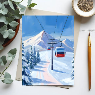 Ski Lift Sneeuwberg Gondola Waterverf Briefkaart