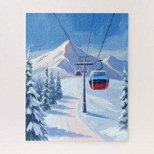 Ski Lift Sneeuwberg Gondola Waterverf Legpuzzel