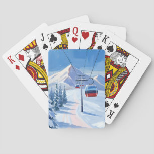 Ski Lift Sneeuwberg Gondola Waterverf Pokerkaarten