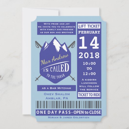 SKI LIFT TICKET Bar Bat mitzvah Invitation (Devant)
