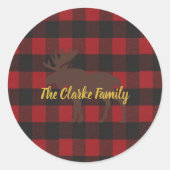 Ski Lodge Eland Buffalo Geruite Feestviering Ronde Sticker (Voorkant)