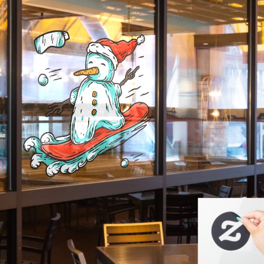 Ski Lodge Santa Winter Snowman On Snowboard Decor Raamsticker (Restaurant Raam)