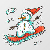 Ski Lodge Santa Winter Snowman On Snowboard Decor Raamsticker (Vel)
