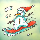 Ski Lodge Santa Winter Snowman On Snowboard Decor Raamsticker (Vel 3)