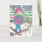 Ski Meisje Blank Vakantie Kaart (Voorkant)