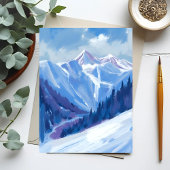 Ski Mountain | Blue Watercolor Mountain Range Briefkaart