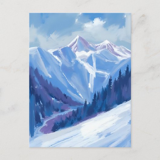 Ski Mountain | Blue Watercolor Mountain Range Briefkaart (Voorkant)