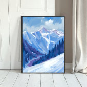 Ski Mountain | Blue Watercolor Mountain Range Poster